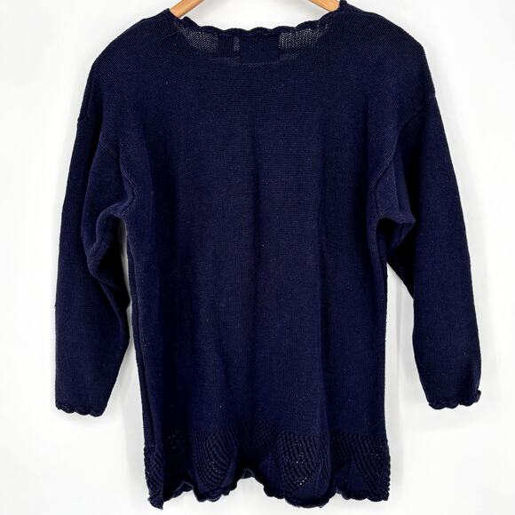 Carolina Colours Navy Blue Pearl Ribbon Detail Pullover Sweater Size L - Picture 7 of 7